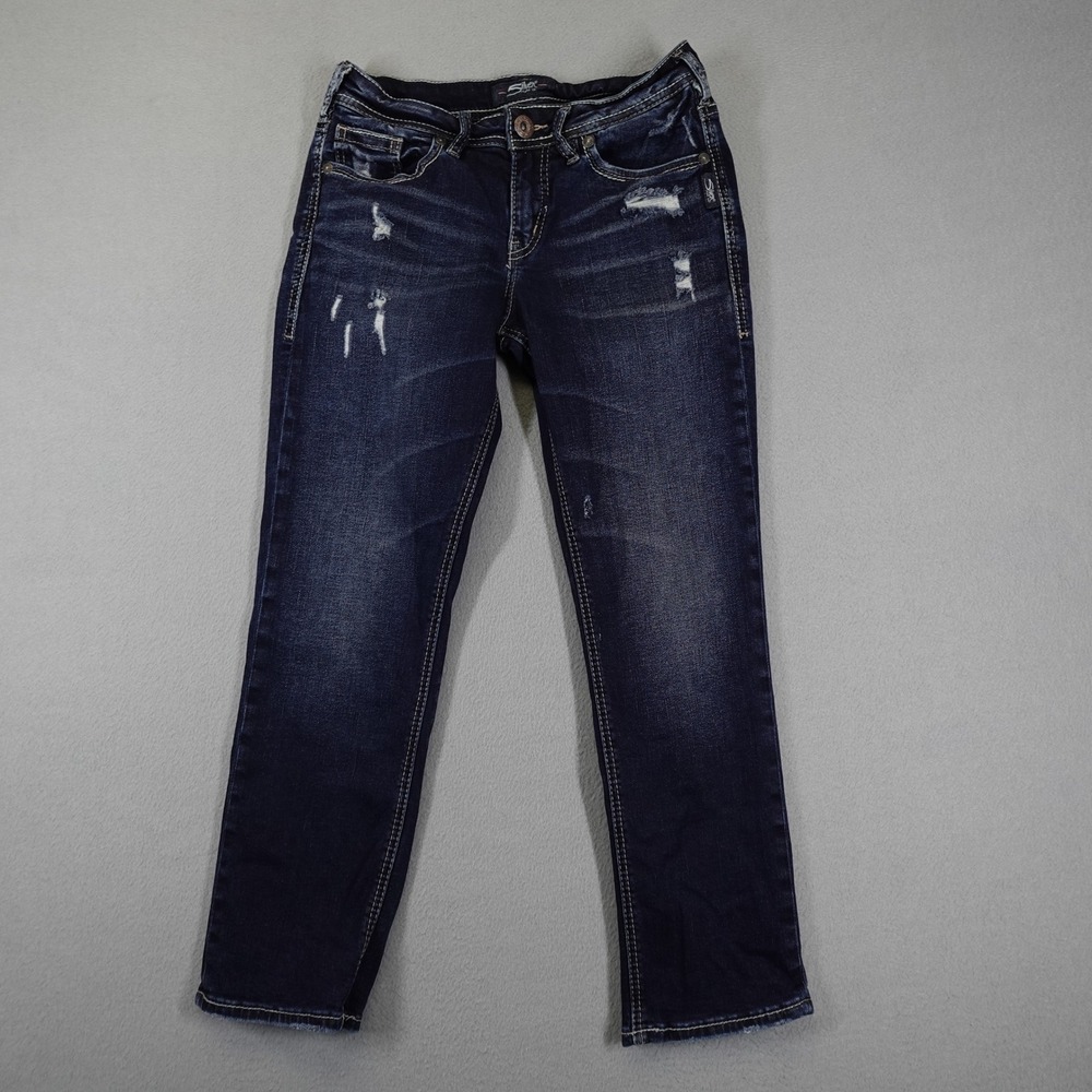 Silver Jeans Capri Women 28 Blue Suki Mid Rise Distressed Denim Cropped Pants